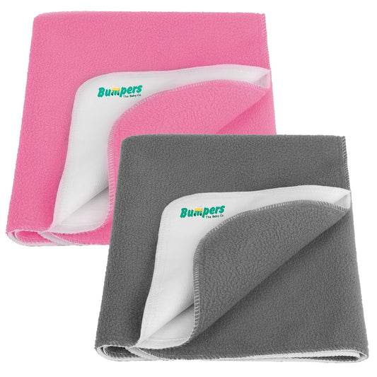 The Baby Co. Anti-Piling Interlock Quick Dry & Absorbent Sheet Polycotton Baby Bed Protecting Waterproof Mat(Grey+Pink, Small, Pack of 2) - Bumpers