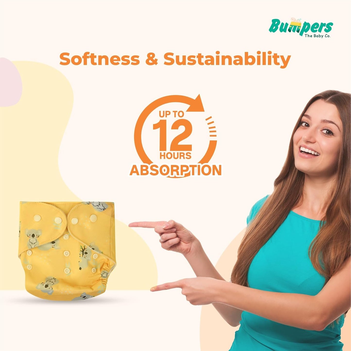 Extra Absorbant, Reusable, Organic, Waterproof & Adjustable cloth diaper for babies/Kids |Free size - Bumpers