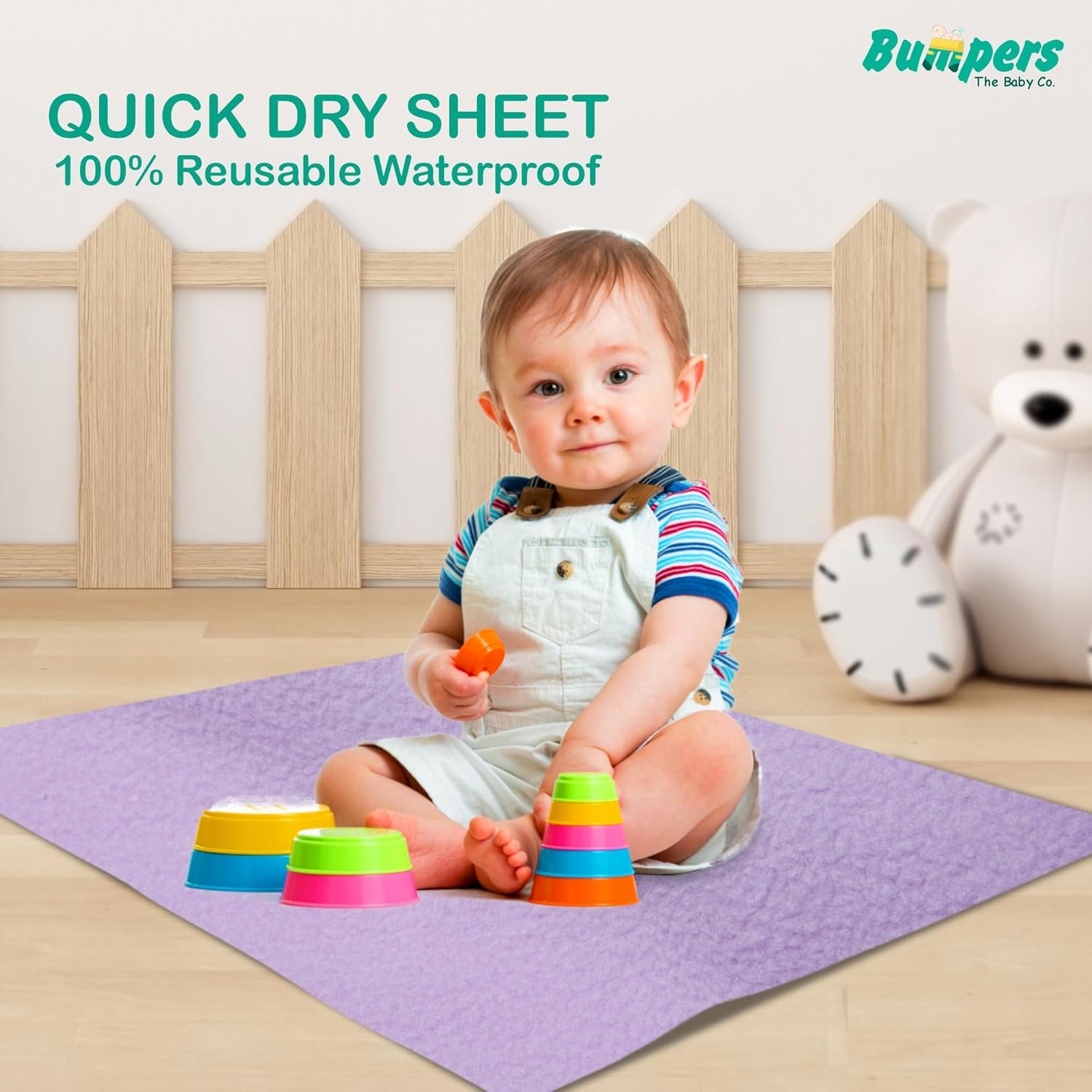 Quick Dry, Absorbent & Polycotton Baby Bed Protecting Waterproof Mat Small (70 x 50cm), Pack of 3) - Bumpers