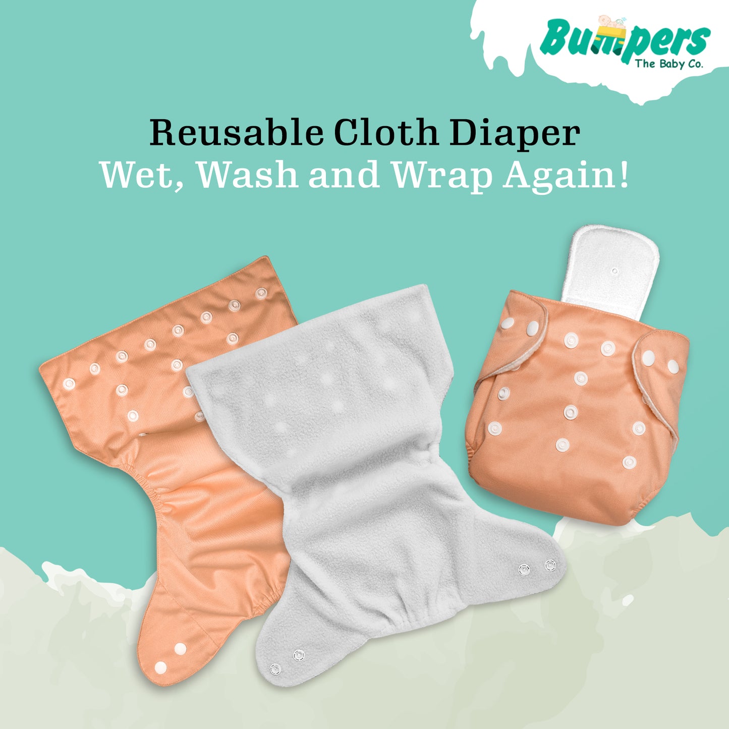 Baby Reusable Cloth Diaper with Insert Pad | Leak-Proof, Super Absorbent & Ultra Soft | Adjustable & Washable Cloth Diaper | Prevent Rashes | Free size 5-17Kg | (3M-3Y), Pack Of 1, Orange - Bumpers