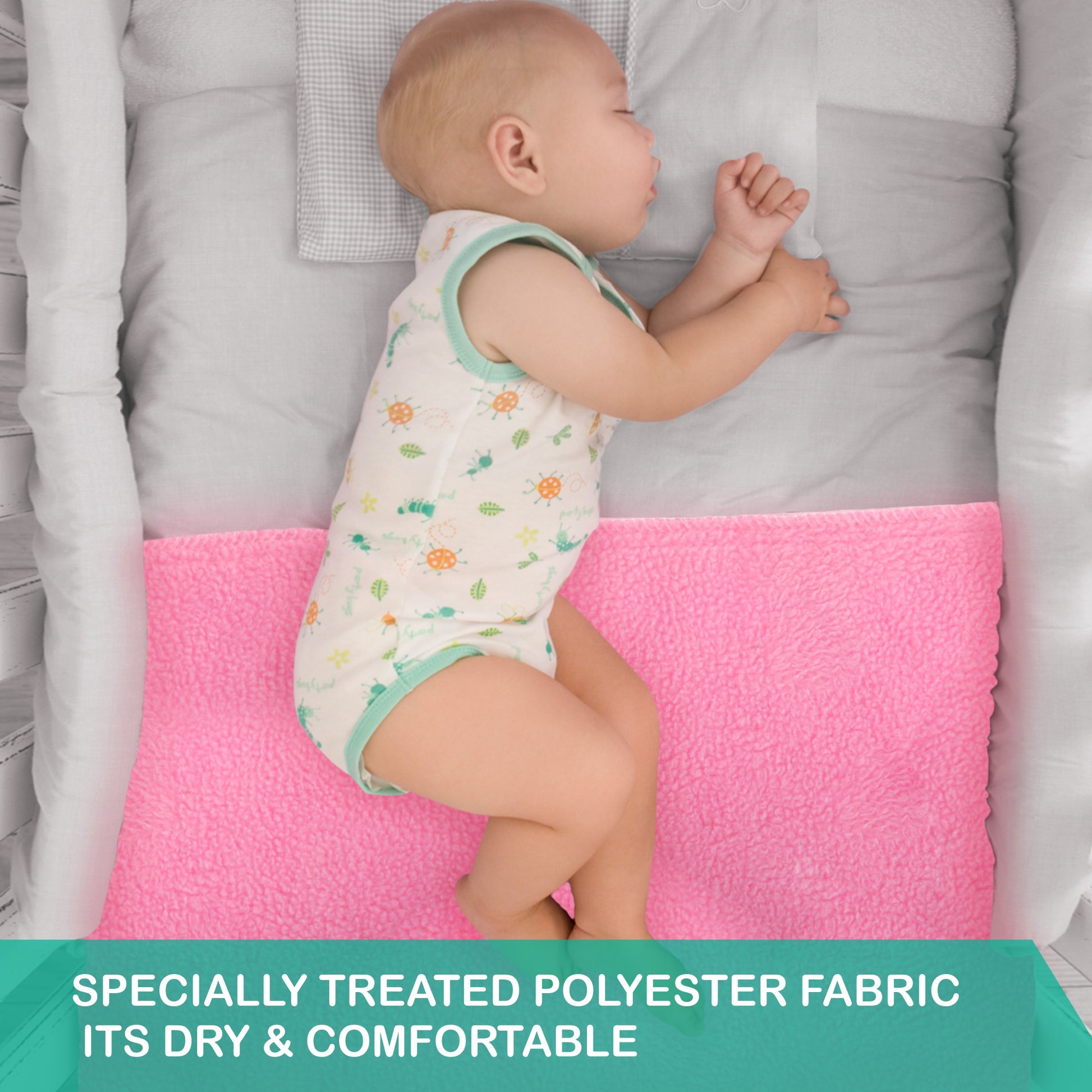 The Baby Co. Anti-Piling Interlock Quick Dry & Absorbent Sheet Polycotton Baby Bed Protecting Waterproof Mat(Grey+Pink, Small, Pack of 2) - Bumpers