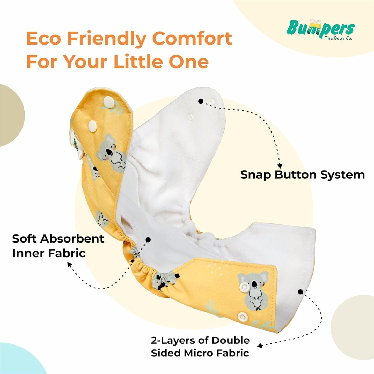 Extra Absorbant, Reusable, Organic, Waterproof & Adjustable cloth diaper for babies/Kids | Free size (Beige + Light Pink)