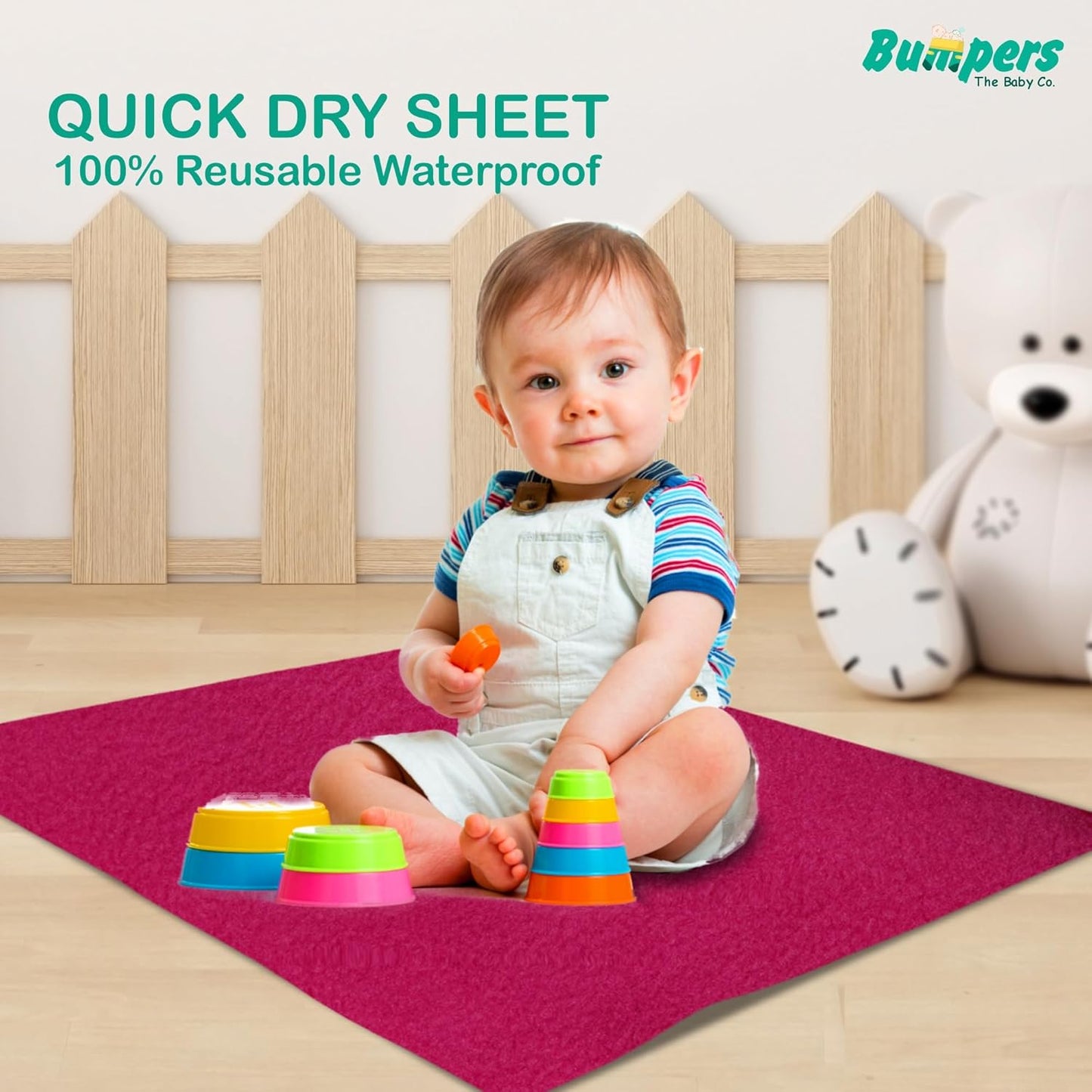 Waterproof Quick Dry Sheet for Baby| Bed Pad Extra Absorbent Washable Mattress Protector| Baby Bed Protecting Waterproof Mat (Rani Pink)