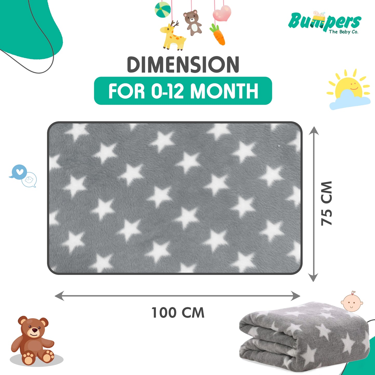 Bumpers Baby Fleece Blanket |Grey, Pack of 1