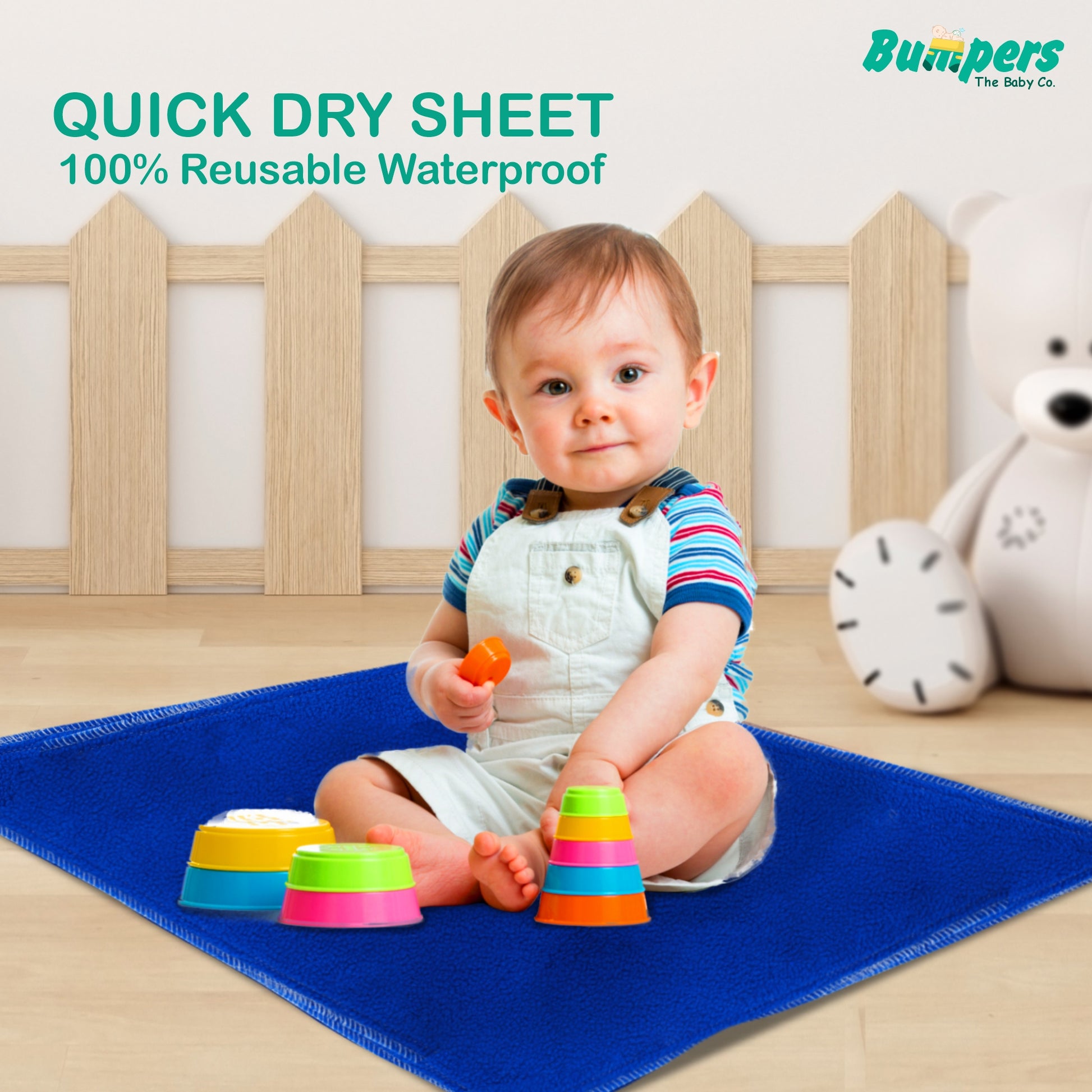 Quick Dry, Absorbent & Polycotton Baby Bed Protecting Waterproof Mat Small (70 x 50cm), Pack of 3) - Bumpers