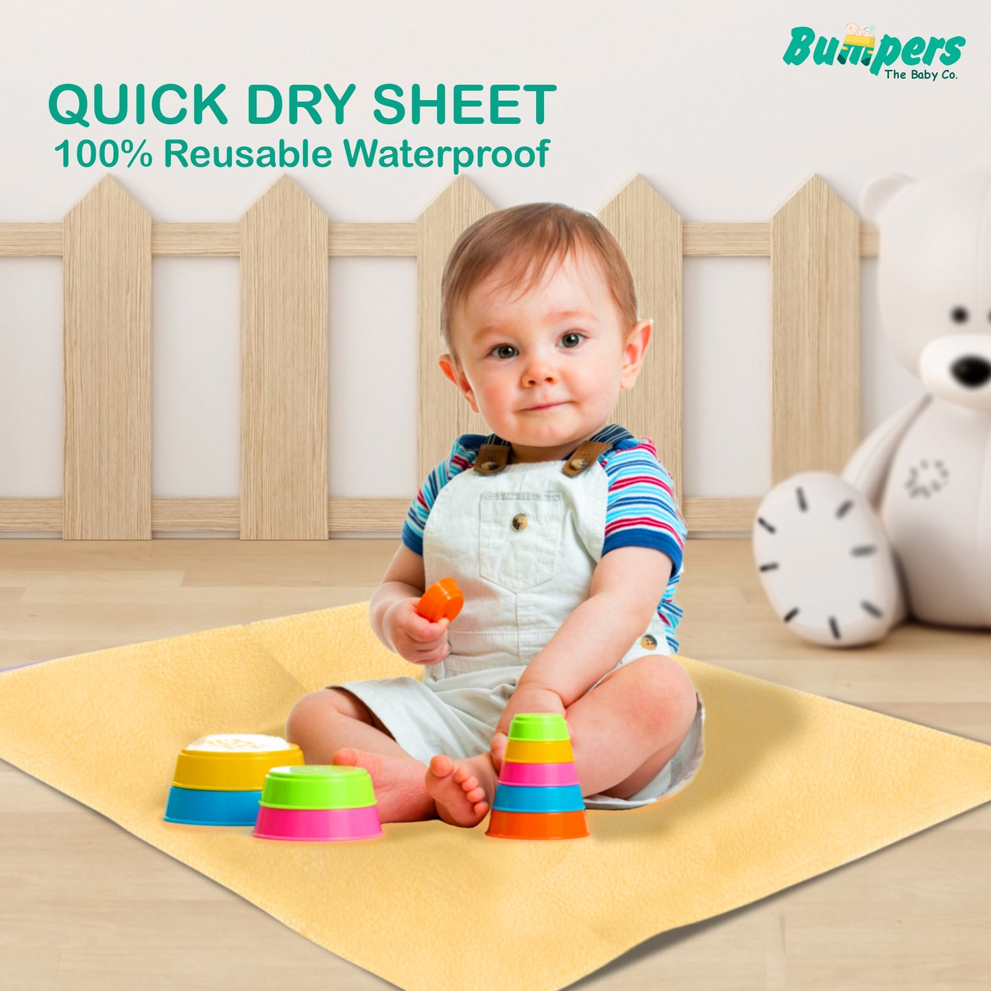 Anti-Piling Quick Dry & Absorbent Sheet Polycotton Baby Bed Protecting Waterproof Mat - Bumpers