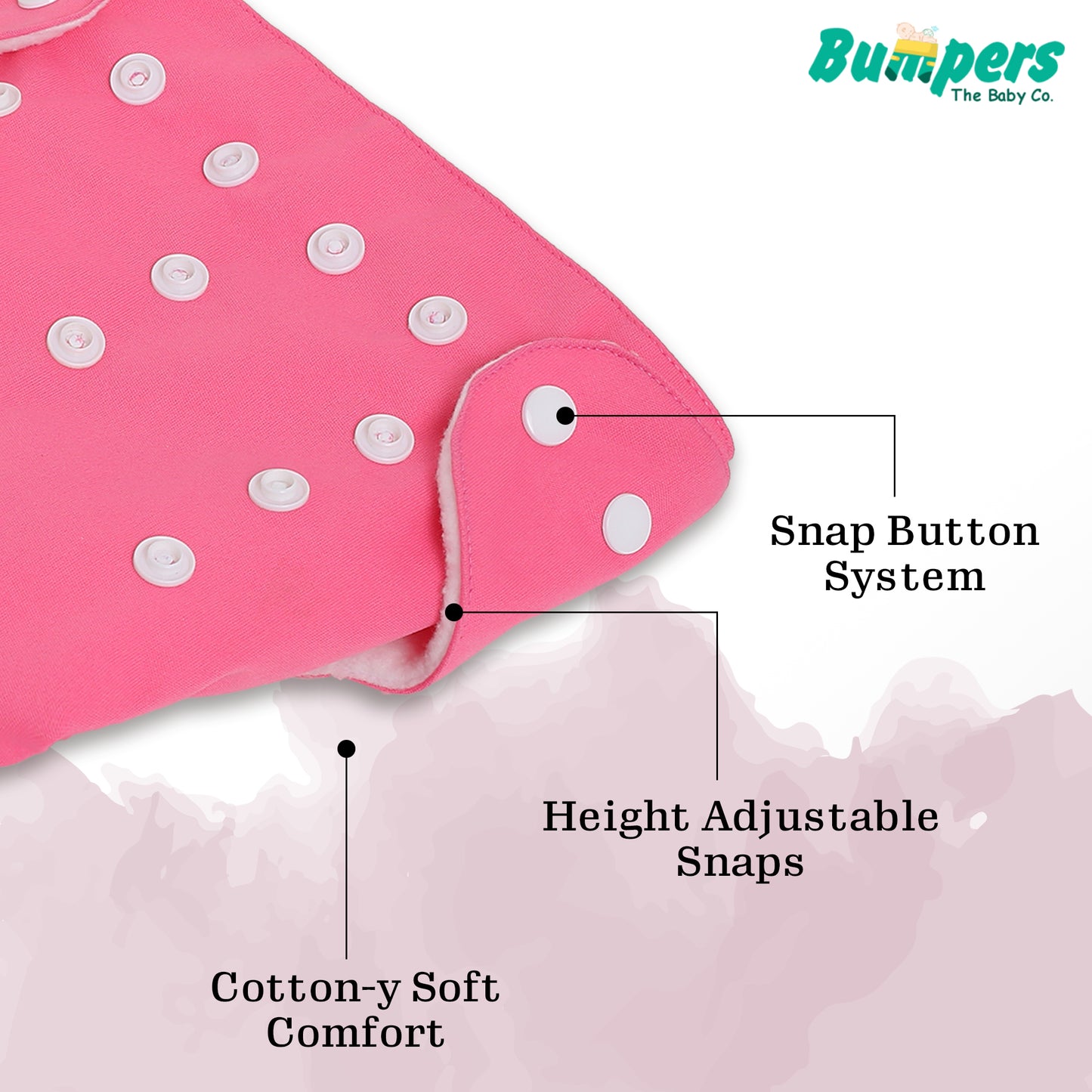 Baby Reusable Cloth Diaper with Insert Pad | Leak-Proof, Super Absorbent & Ultra Soft | Washable | Prevent Rashes | Free size | Pack of 1, Pink - Bumpers