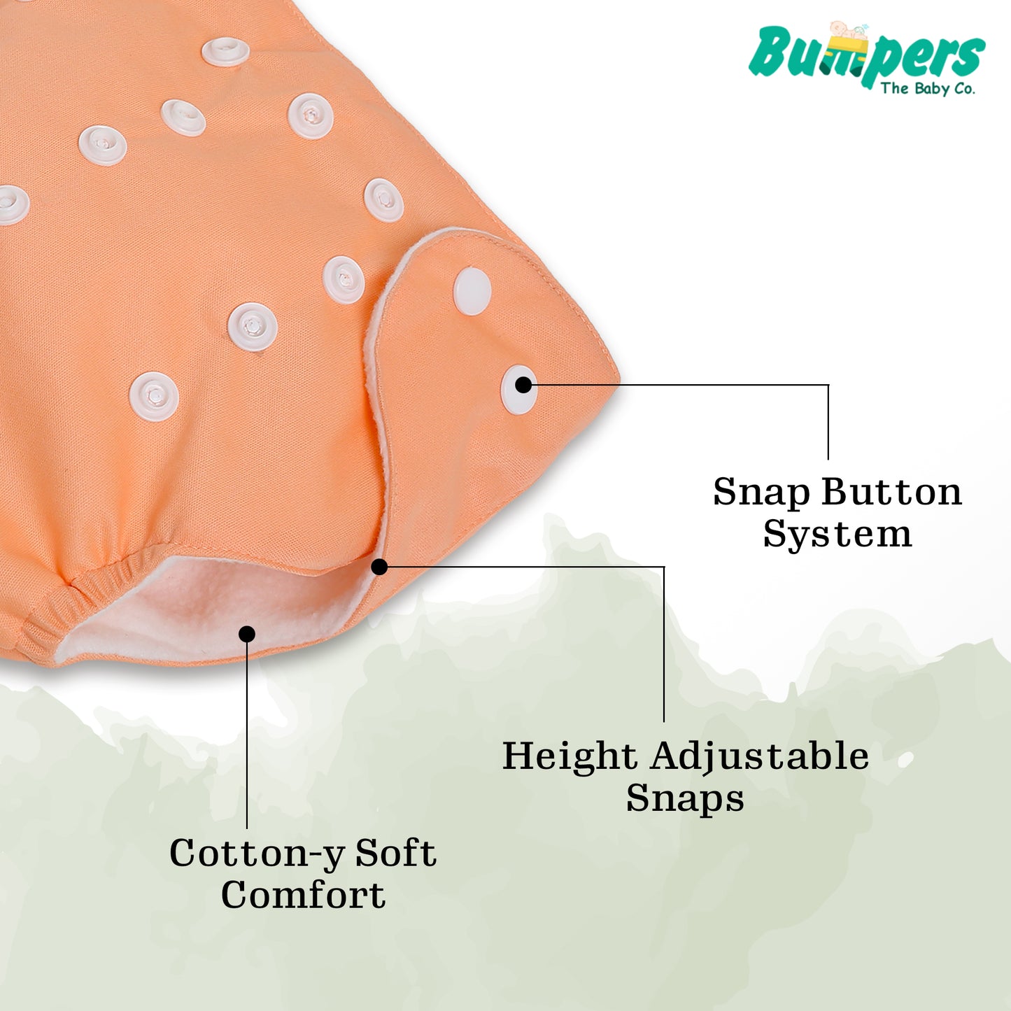 Baby Reusable Cloth Diaper with Insert Pad | Leak-Proof, Super Absorbent & Ultra Soft | Adjustable & Washable Cloth Diaper | Prevent Rashes | Free size 5-17Kg | (3M-3Y), Pack Of 1, Orange - Bumpers