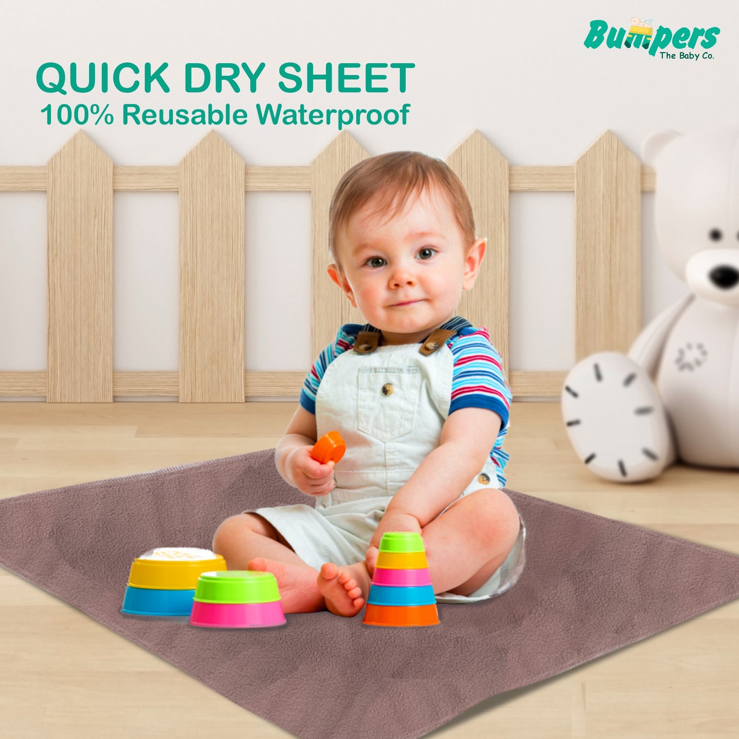 Anti-Piling Quick Dry & Absorbent Sheet Polycotton Baby Bed Protecting Waterproof Mat (Brown)