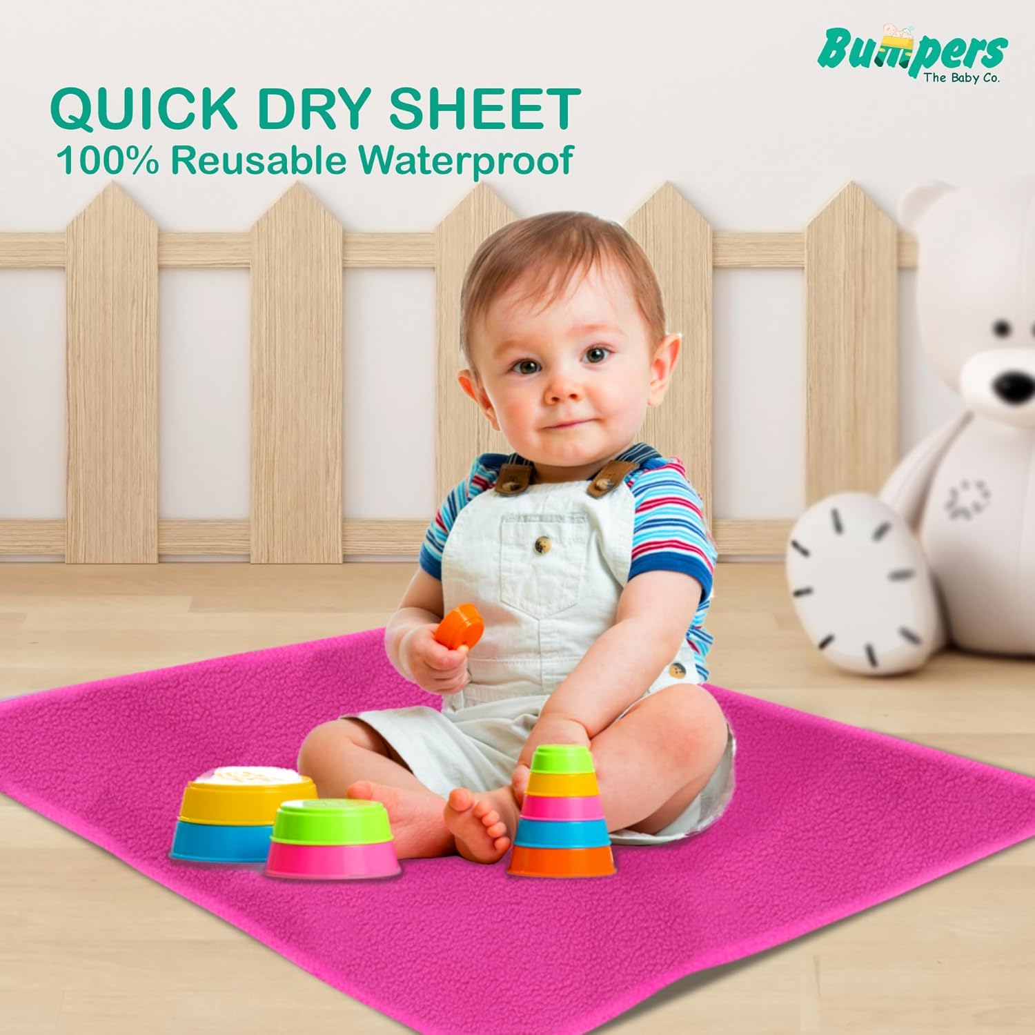 Anti-Piling Quick Dry & Absorbent Sheet Polycotton Baby Bed Protecting Waterproof Mat - Bumpers