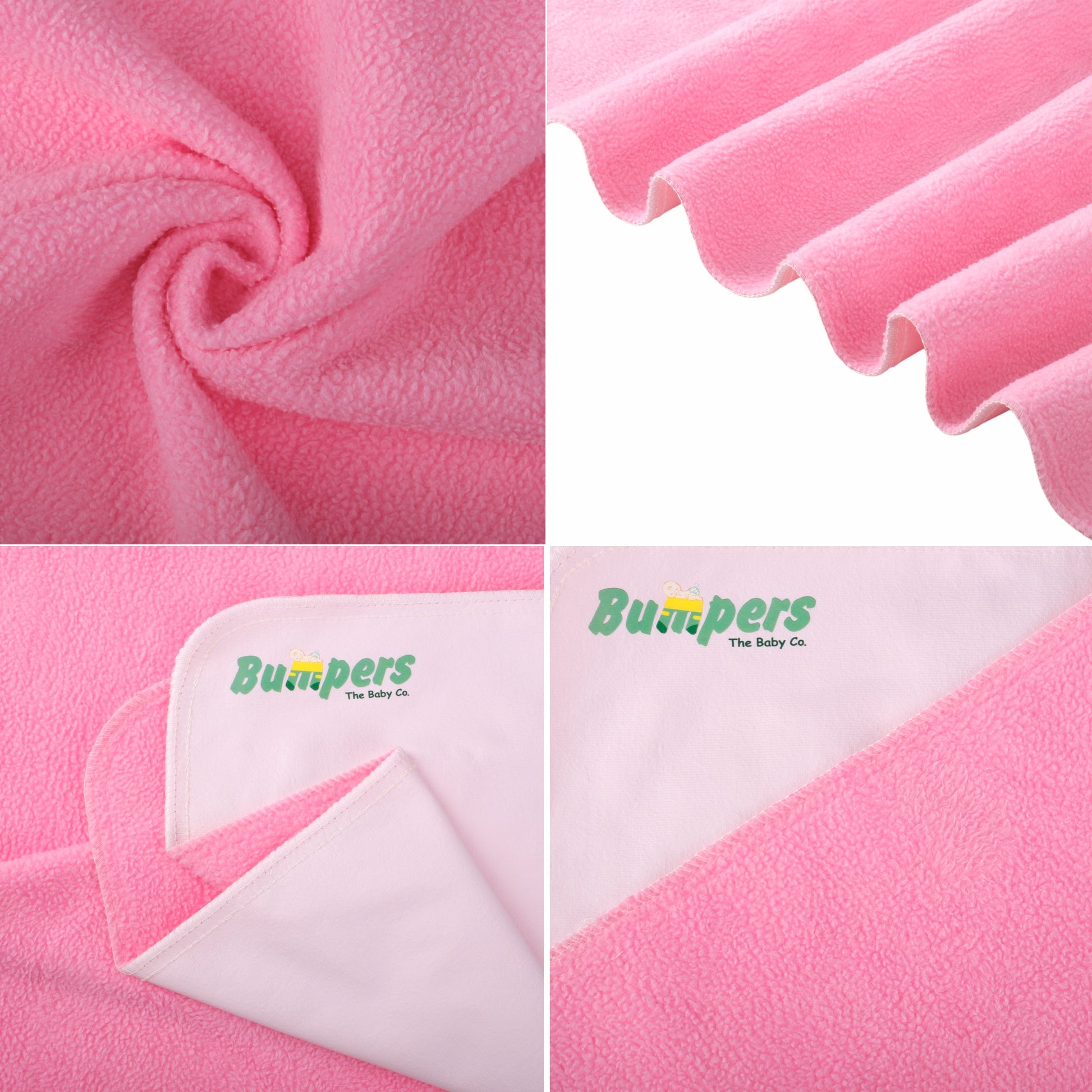 The Baby Co. Anti-Piling Interlock Quick Dry & Absorbent Sheet Polycotton Baby Bed Protecting Waterproof Mat(Grey+Pink, Small, Pack of 2) - Bumpers