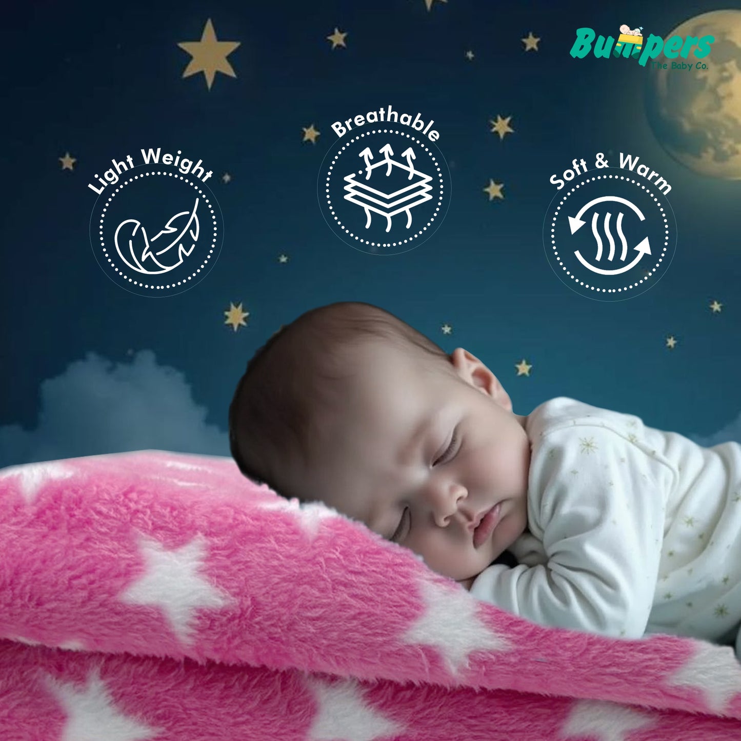 Bumpers Baby Fleece Blanket |.Pink, Pack of 1