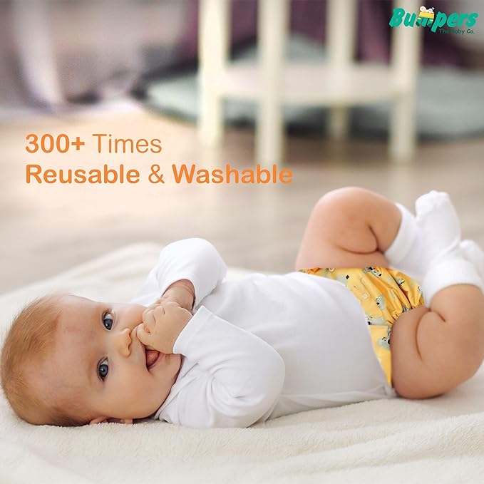 Extra Absorbant, Reusable, Organic, Waterproof & Adjustable cloth diaper for babies/Kids |Free size - Bumpers