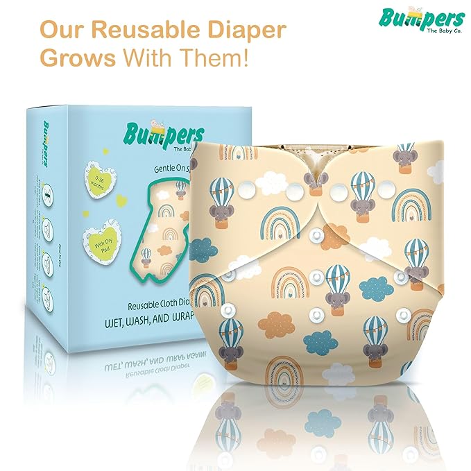 Ultra Soft Organic Cotton Diaper|Extra Absorbant, Reusable, Waterproof & Adjustable cloth diaper for babies/Kids (Combo, Free size, Sea Blue+Light Pink) - Bumpers