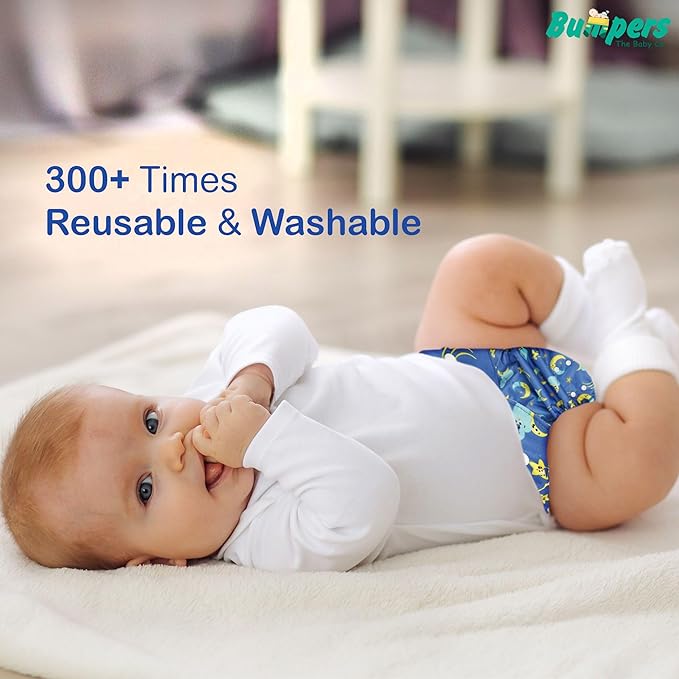 Extra Absorbant, Reusable, Organic, Waterproof & Adjustable cloth diaper for babies/Kids | Free size - Bumpers