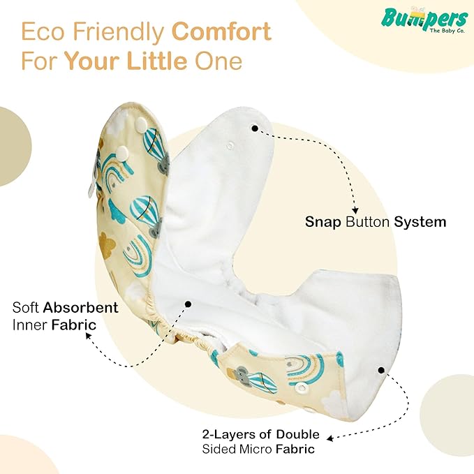 Extra Absorbant, Reusable, Organic, Waterproof & Adjustable cloth diaper for babies/Kids |Combo, Free size
