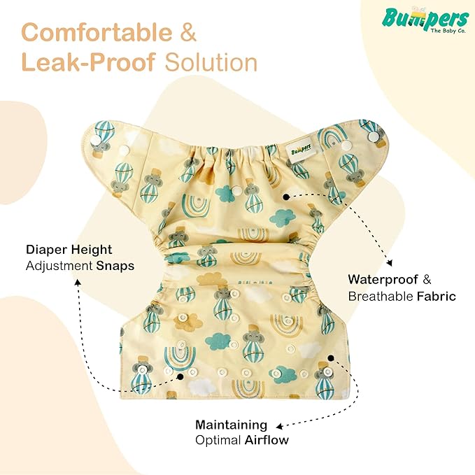 Extra Absorbant, Reusable, Organic, Waterproof & Adjustable cloth diaper for babies/Kids |Combo, Free size