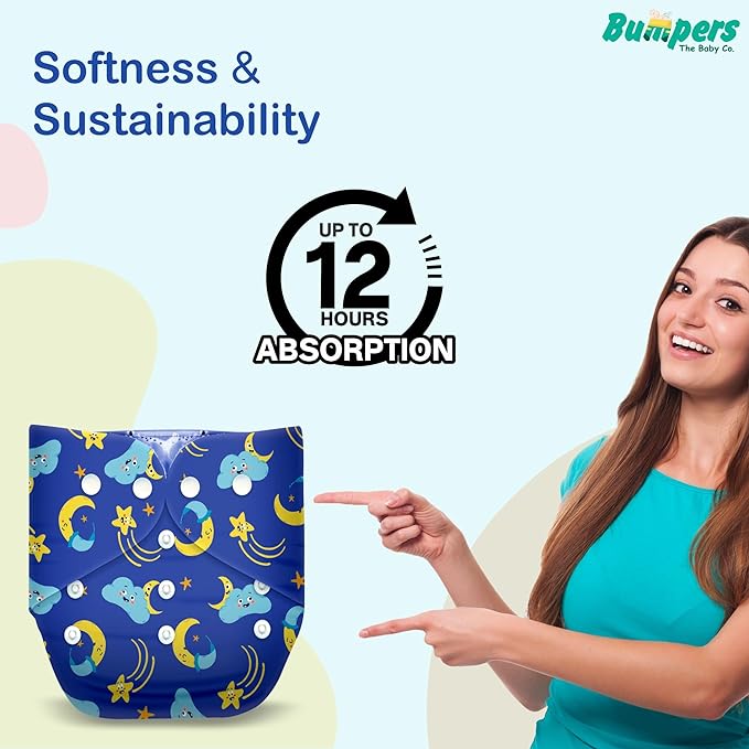 Extra Absorbant, Reusable, Waterproof & Adjustable cloth diaper for babies/Kids - Bumpers