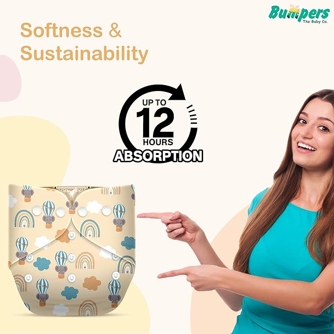 Extra Absorbant, Reusable, Organic, Waterproof & Adjustable cloth diaper for babies/Kids | Combo, Free size - Bumpers