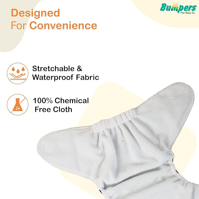 Extra Absorbant, Reusable, Organic, Waterproof & Adjustable cloth diaper for babies/Kids |Free size - Bumpers