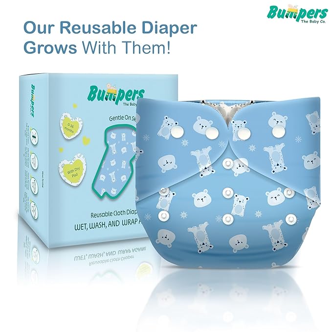 Ultra Soft Organic Cotton Diaper|Extra Absorbant, Reusable, Waterproof & Adjustable cloth diaper for babies/Kids (Combo, Free size, Sea Blue+Yellow)