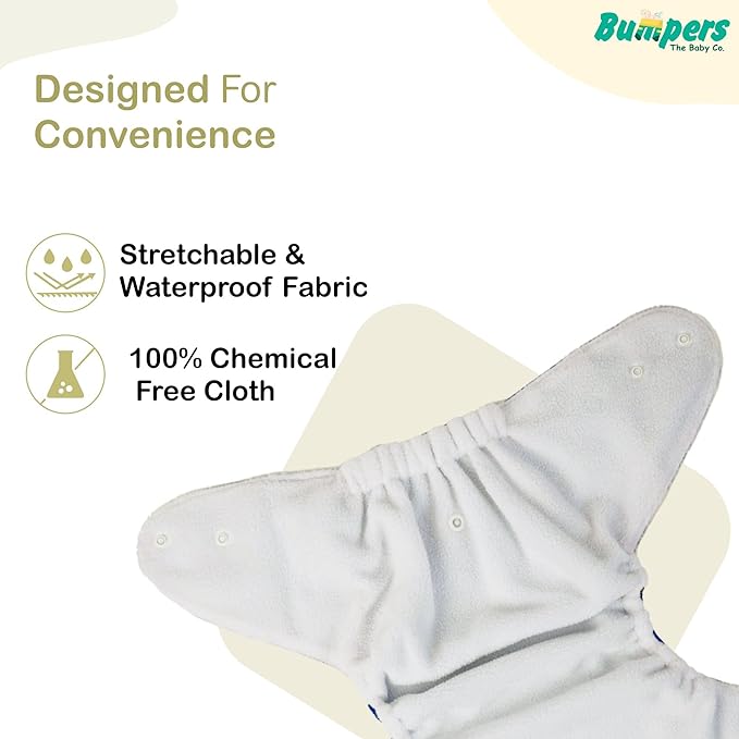 Cotton Diaper| Extra Absorbant, Reusable, Waterproof & Adjustable cloth diaper, Free size - Bumpers