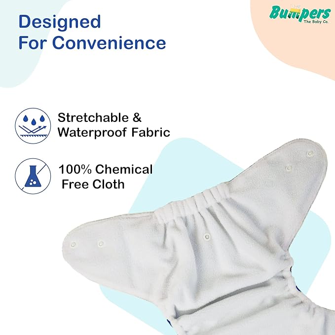 Extra Absorbant, Reusable, Organic, Waterproof & Adjustable cloth diaper for babies/Kids | Free size - Bumpers