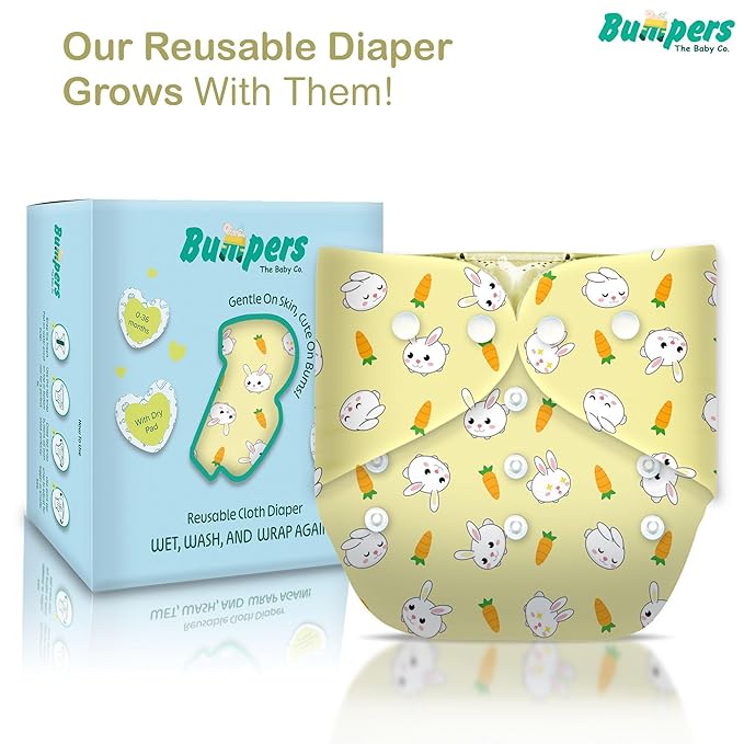 Ultra Soft Organic Cotton Diaper|Extra Absorbant, Reusable, Waterproof & Adjustable cloth diaper for babies/Kids (Combo, Free size, Sea Blue+Yellow)