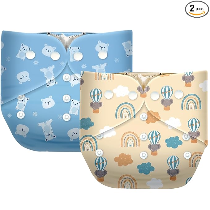 Ultra Soft Organic Cotton Diaper|Extra Absorbant, Reusable, Waterproof & Adjustable cloth diaper for babies/Kids (Combo, Free size, Sea Blue+Light Pink) - Bumpers