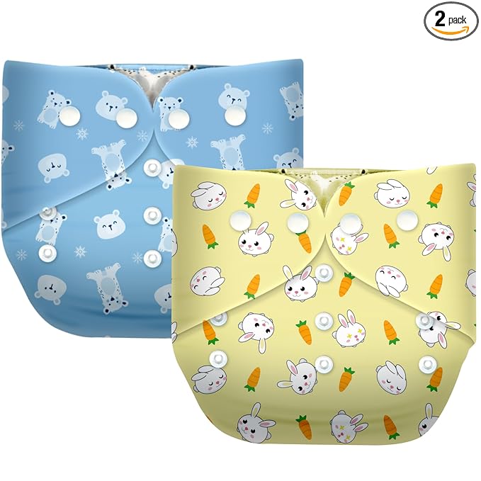 Ultra Soft Organic Cotton Diaper|Extra Absorbant, Reusable, Waterproof & Adjustable cloth diaper for babies/Kids (Combo, Free size, Sea Blue+Yellow)