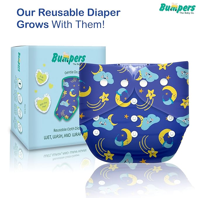 Extra Absorbant, Reusable, Organic, Waterproof & Adjustable cloth diaper for babies/Kids |Combo, Free size