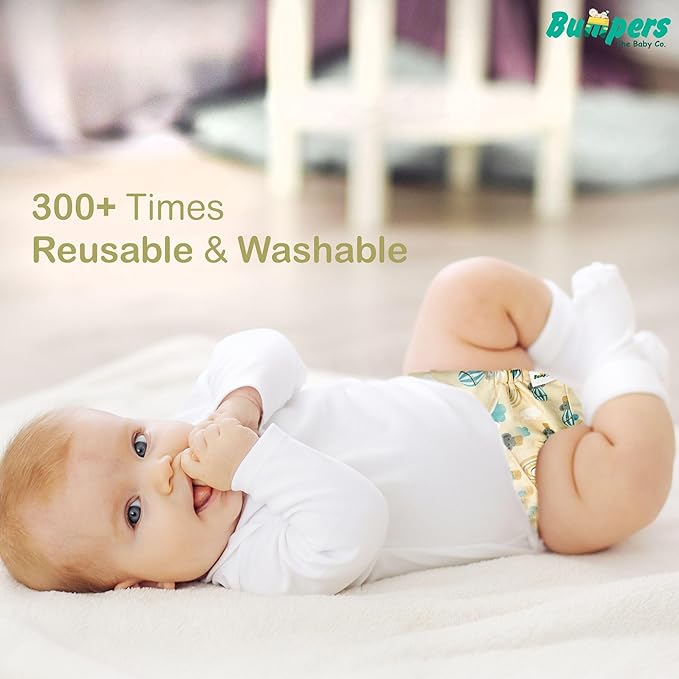 Cotton Diaper| Extra Absorbant, Reusable, Waterproof & Adjustable cloth diaper, Free size - Bumpers