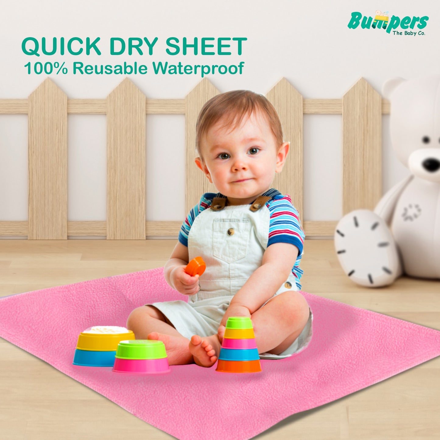 Anti-Piling Quick Dry & Absorbent Sheet Polycotton Baby Bed Protecting Waterproof Mat - Bumpers