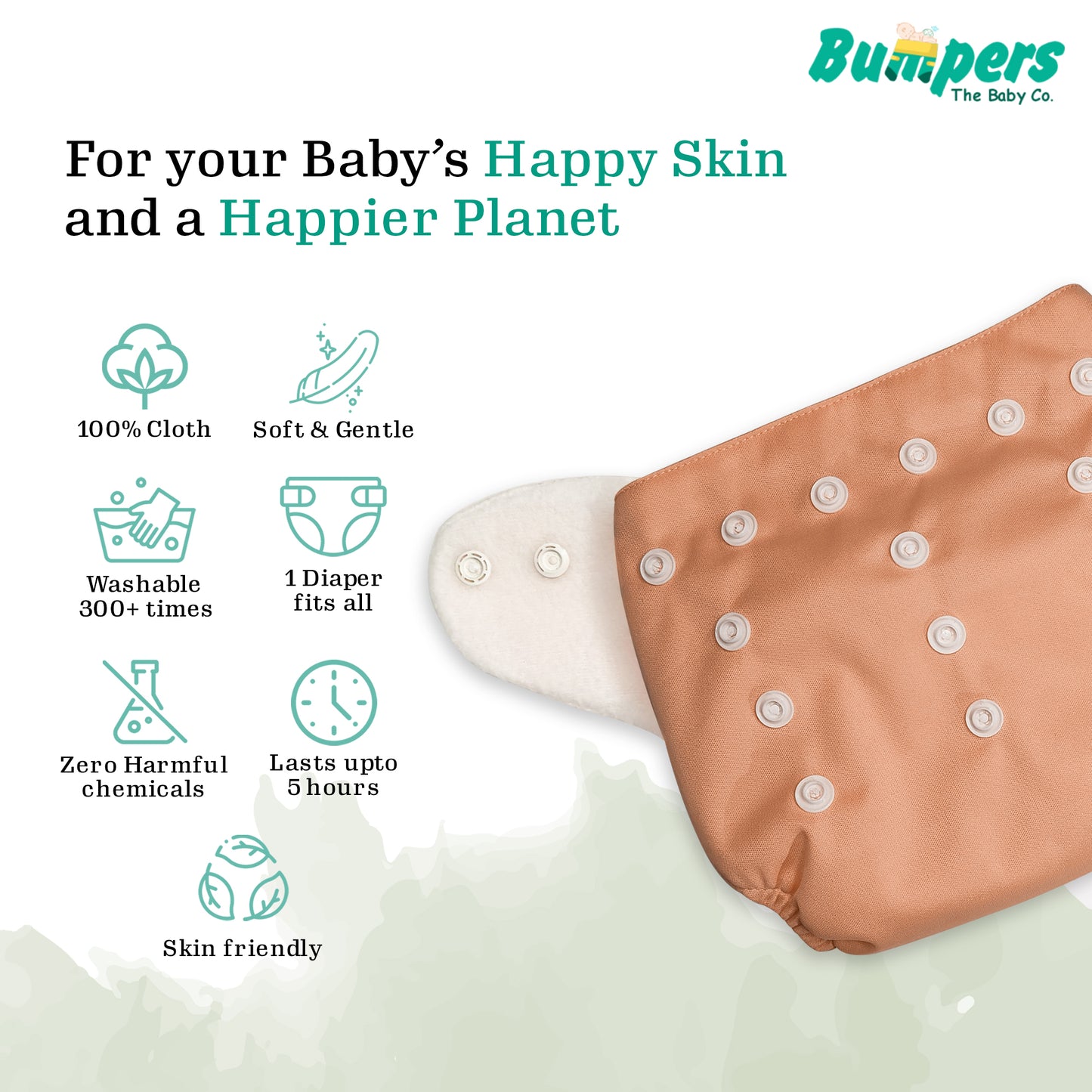 Baby Reusable Cloth Diaper with Insert Pad | Leak-Proof, Super Absorbent & Ultra Soft | Adjustable & Washable Cloth Diaper | Prevent Rashes | Free size 5-17Kg | (3M-3Y), Pack Of 1, Orange - Bumpers
