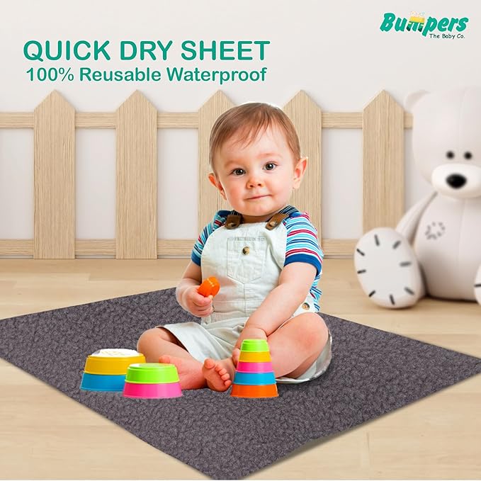 Anti-Piling Quick Dry & Absorbent Sheet Polycotton Baby Bed Protecting Waterproof Mat (Grey, Pack of 1)