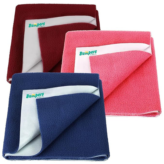 Bumpers Anti-Piling Quick Dry & Absorbent Sheet Polycotton Baby Bed Protecting Waterproof Mat (Royal Blue, Dark Blue, Grey, Small (70 x 50cm), Pack of 3) - Bumpers