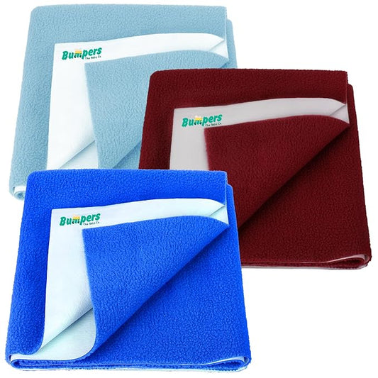 Bumpers Anti-Piling Quick Dry & Absorbent Sheet Polycotton Baby Bed Protecting Waterproof Mat (Royal Blue, Dark Blue, Grey, Small (70 x 50cm), Pack of 3) - Bumpers