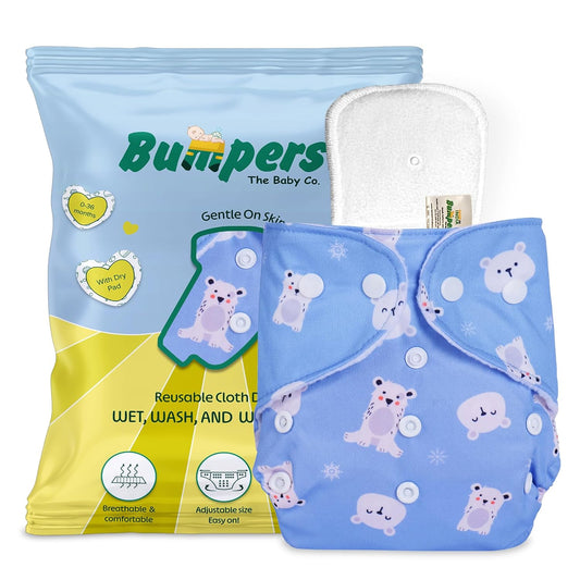 Organic Cotton Diaper |Extra Absorbant, Reusable, Waterproof & Adjustable cloth diaper, Free size