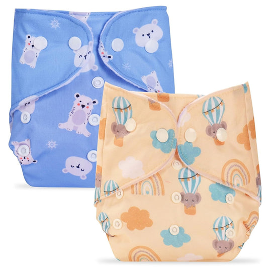 Ultra Soft Organic Cotton Diaper|Extra Absorbant, Reusable, Waterproof & Adjustable cloth diaper for babies/Kids (Combo, Free size, Sea Blue+Light Pink)