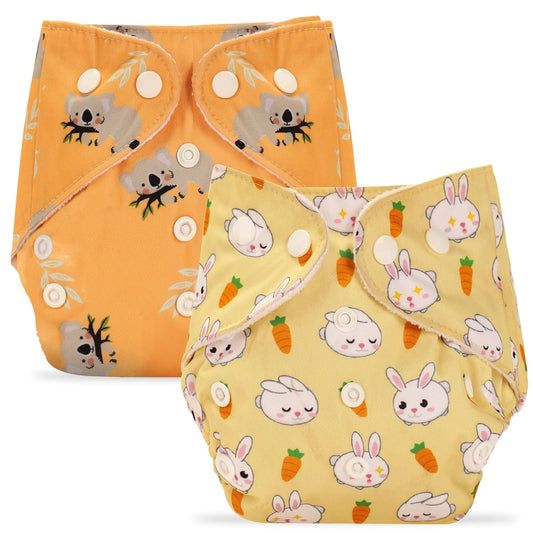 Extra Absorbant, Reusable, Organic, Waterproof & Adjustable cloth diaper for babies/Kids |  Free size (Beige + Yellow)