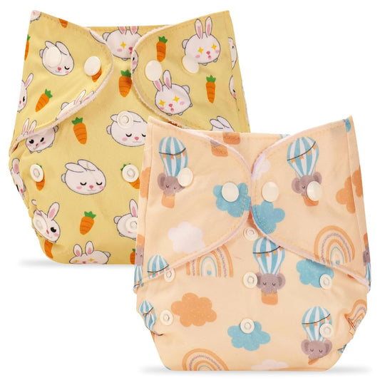 Bumpers Premium & Ultra Soft Reusable Cloth Diaper|Extra Absorbant, Washable, Waterproof & Adjustable Cloth Diaper for Babies/Kids (Combo, Free Size, Yellow+Light Pink)