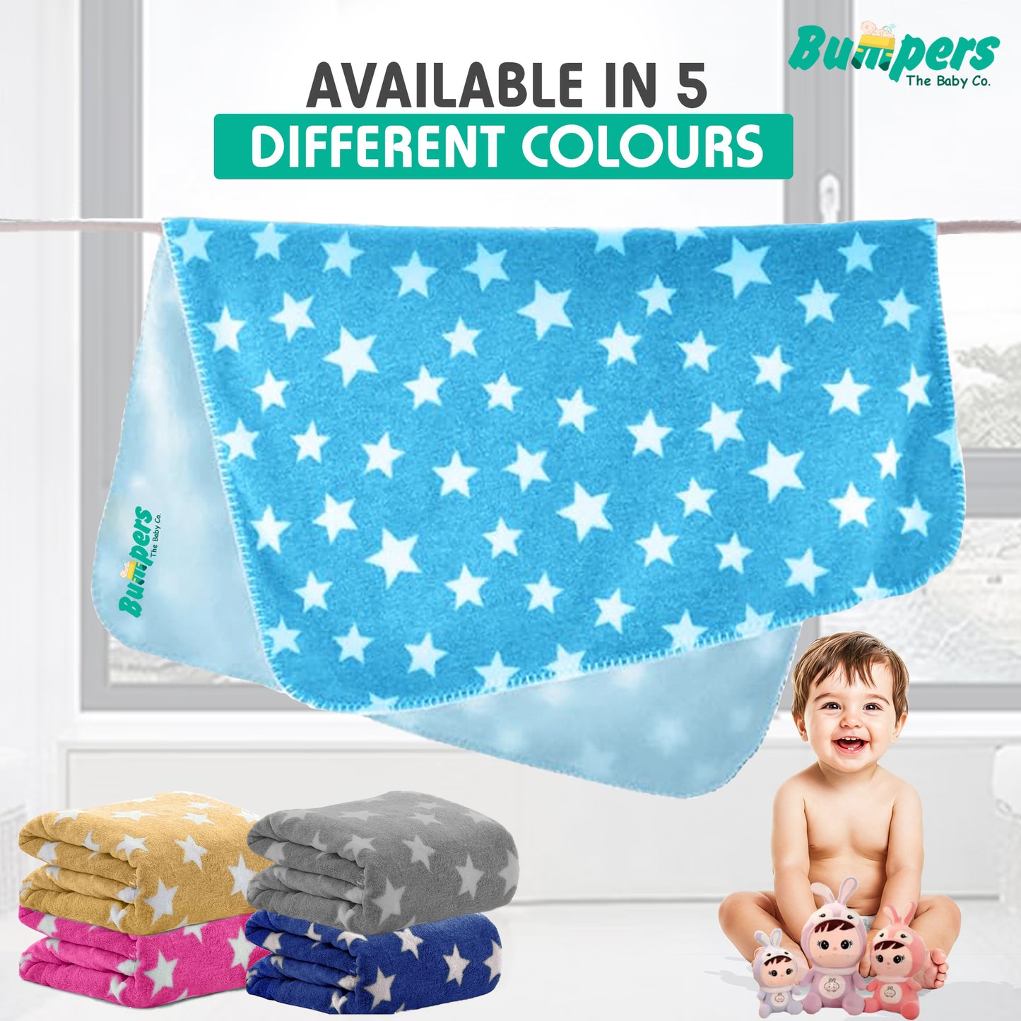 Bumpers Baby Fleece Blanket .Sky Blue, Pack of 1