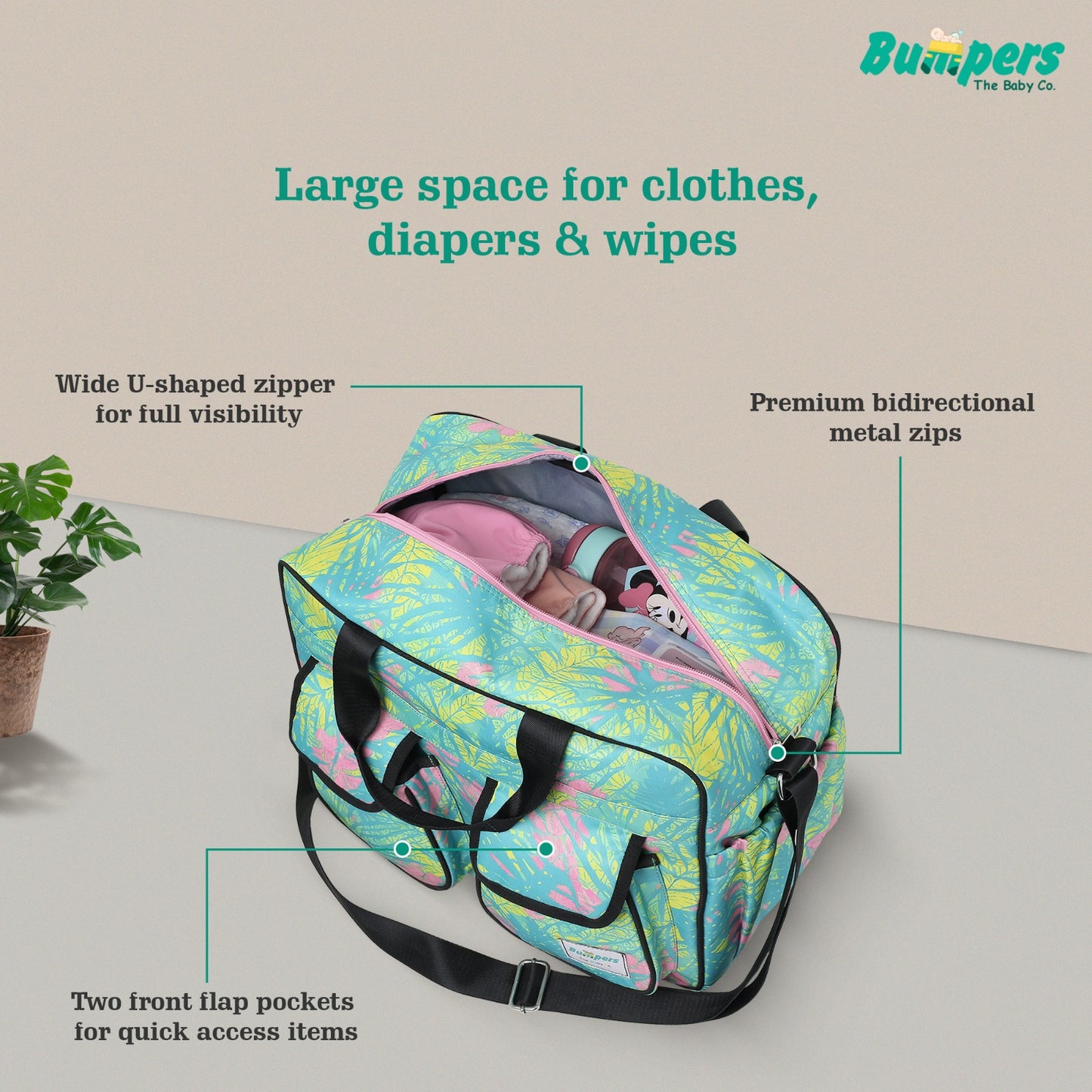 Bumper Tropical Leaf Diaper Bag