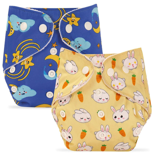 Ultra Soft Organic Cotton Diaper|Extra Absorbant, Reusable, Waterproof & Adjustable cloth diaper for babies/Kids (Combo, Free size, Royal Blue+Yellow)