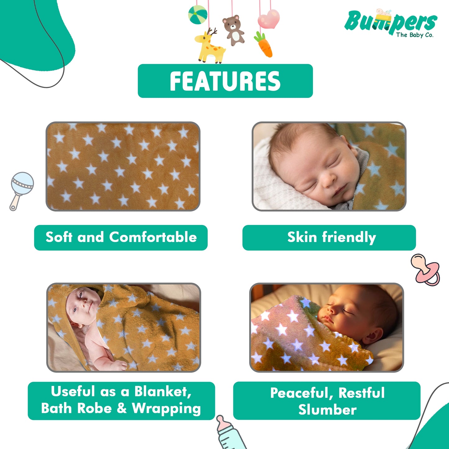 Bumpers Baby Fleece Blanket |Brown, Pack of 1