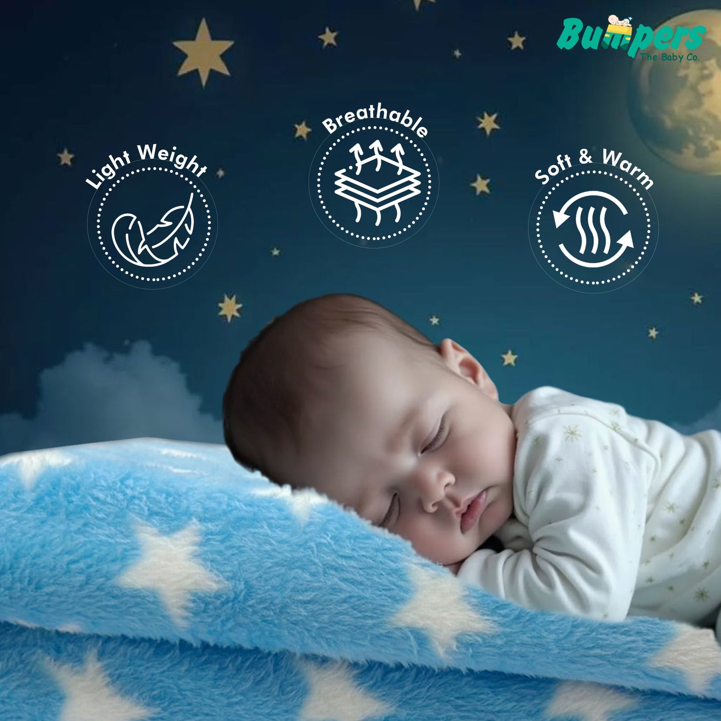 Bumpers Baby Fleece Blanket .Sky Blue, Pack of 1