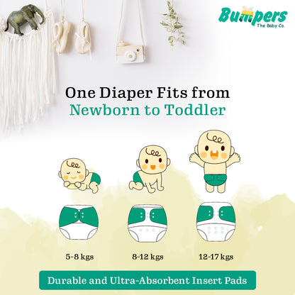 Bumper Baby Reusable Cloth Diaper with Insert Pad | Leak-Proof, Super Absorbent & Ultra Soft | Adjustable & Washable Cloth Diaper | Prevent Rashes | Freesize 5-17Kg | (3M-3Y), Pack Of 1, Red