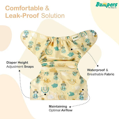 Extra Absorbant, Reusable, Organic, Waterproof & Adjustable cloth diaper for babies/Kids | Combo, Free size