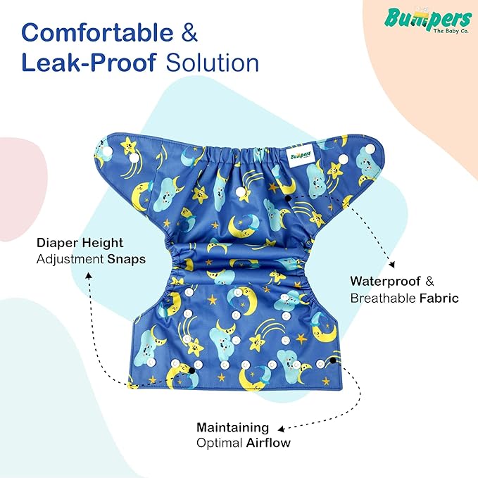 Extra Absorbant, Reusable, Organic, Waterproof & Adjustable cloth diaper for babies/Kids |Combo, Free size