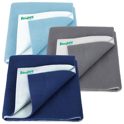Bumpers Anti-Piling Quick Dry & Absorbent Sheet Polycotton Baby Bed Protecting Waterproof Mat (Royal Blue, Dark Blue, Grey, Small (70 x 50cm), Pack of 3)